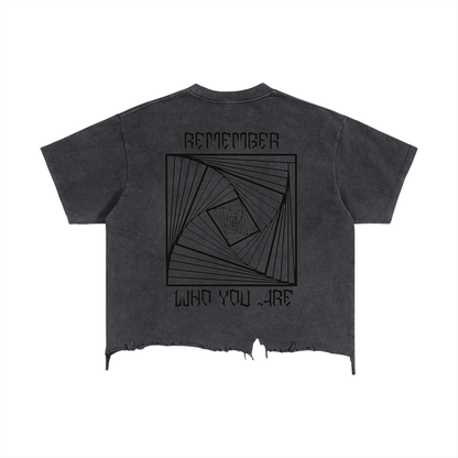 REMEMBER WHO YOU ARE Boxy Distressed Hem T-Shirt